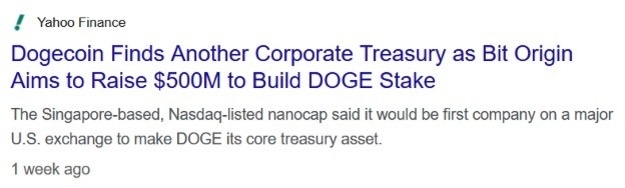 Yahoo Finance - Dogecoin headline